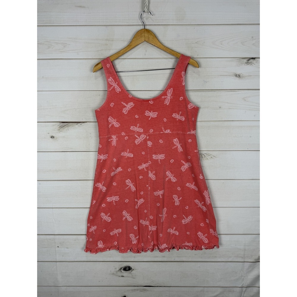 Fresh Produce Dress Womens Medium Pink Dragonfly Tank Sundress Cotton Ruffle Hem - Picture 2 of 8